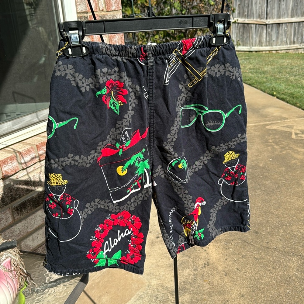 Vintage Off Shore Hawaiian Snowman Christmas Swim trunks M Drawstring